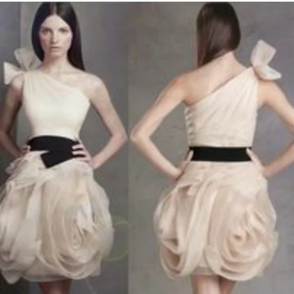 White by Vera Wang One-Shoulder Dress with Black Accent - Picture 2 of 10